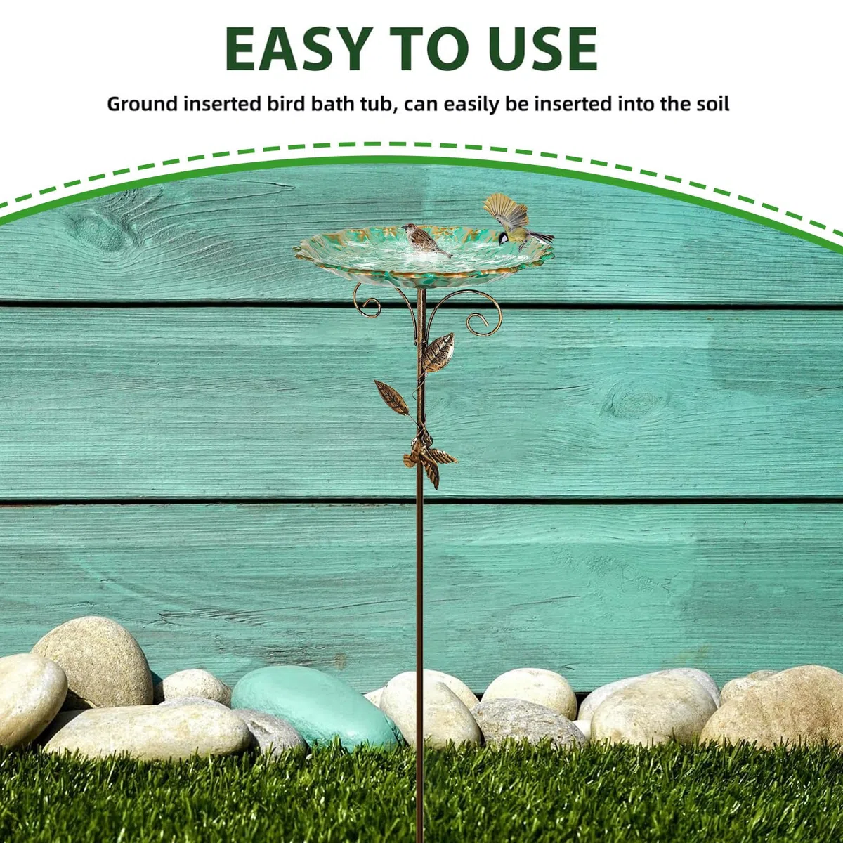 HIQE-FL Comedero para Pájaros,Bebedero para pájaros 25x25x77cm,Baño para Pájaros,Comedero Pájaros Exterior,Decoración de Jardín,Baño de Metal para Pájaros,Gran Bebedero,para Jardín,Balcón,Baño