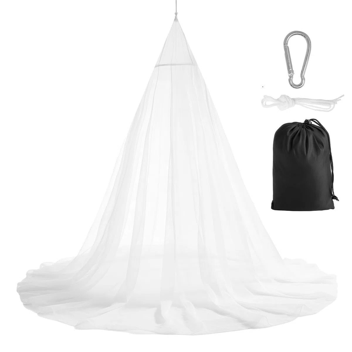 Mosquitera de viaje con bolsa de viaje, cuerda de colgar y mosquetón, 2,2 m de alto, 12 m de circunferencia de 12 m, red fina para defenderse de los molestos, para exteriores, para viajes