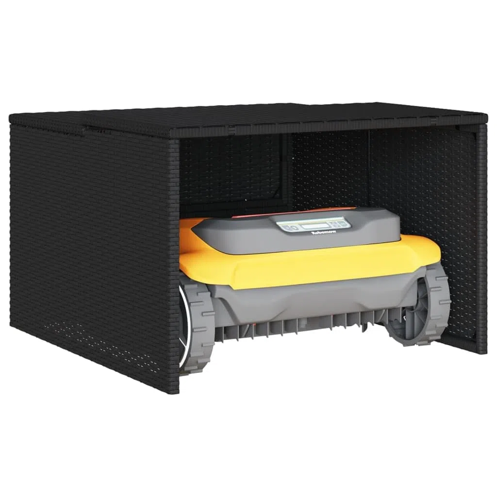 Gecheer Robot cortacésped Garaje Techo Carport Caseta Robot Cortacésped Toldo para Cortacésped Cochera para Robot Cortacésped 86x90x52/57 cm,Ratán sintético Negro