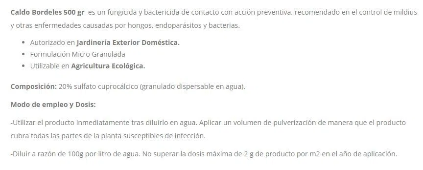 Caldo Bordelés 500 grs. Tratamiento fungicida y bactericida ecológico de Contacto con acción preventiva.