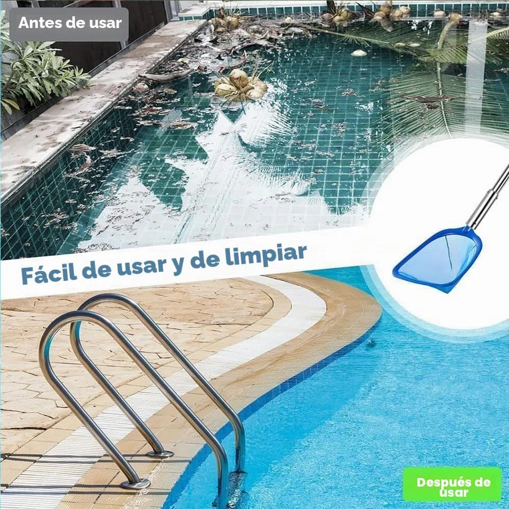 Red Piscina Limpieza con Palo, Red Piscina Malla Fina con Cepillo Piscina, Kit Limpieza Piscina, Recogedor Hojas Piscina, Limpia Piscinas Recoge Hojas, para Piscina, Estanque, Fuente, SPA (187cm)
