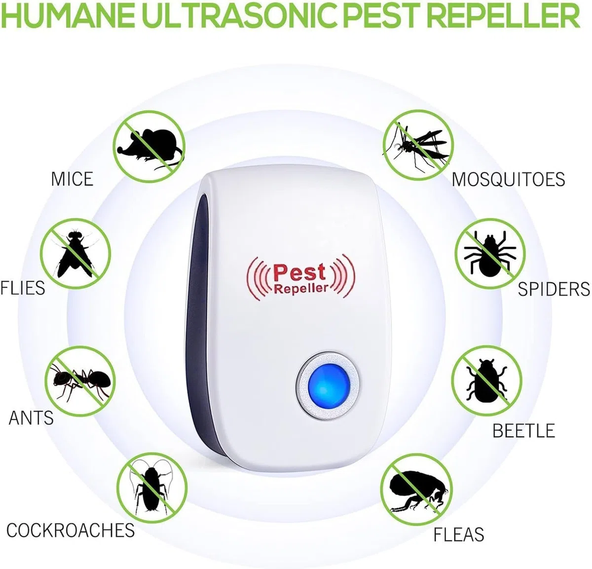 Repelente Ultrasónico de Plagas, 4 Pack Electrónico Repelente Mosquitos Control de Plagas, Repelente Ultrasónico Mosquitos para Anti Moscas, Ratones, Cucarachas, Arañas, Roedores
