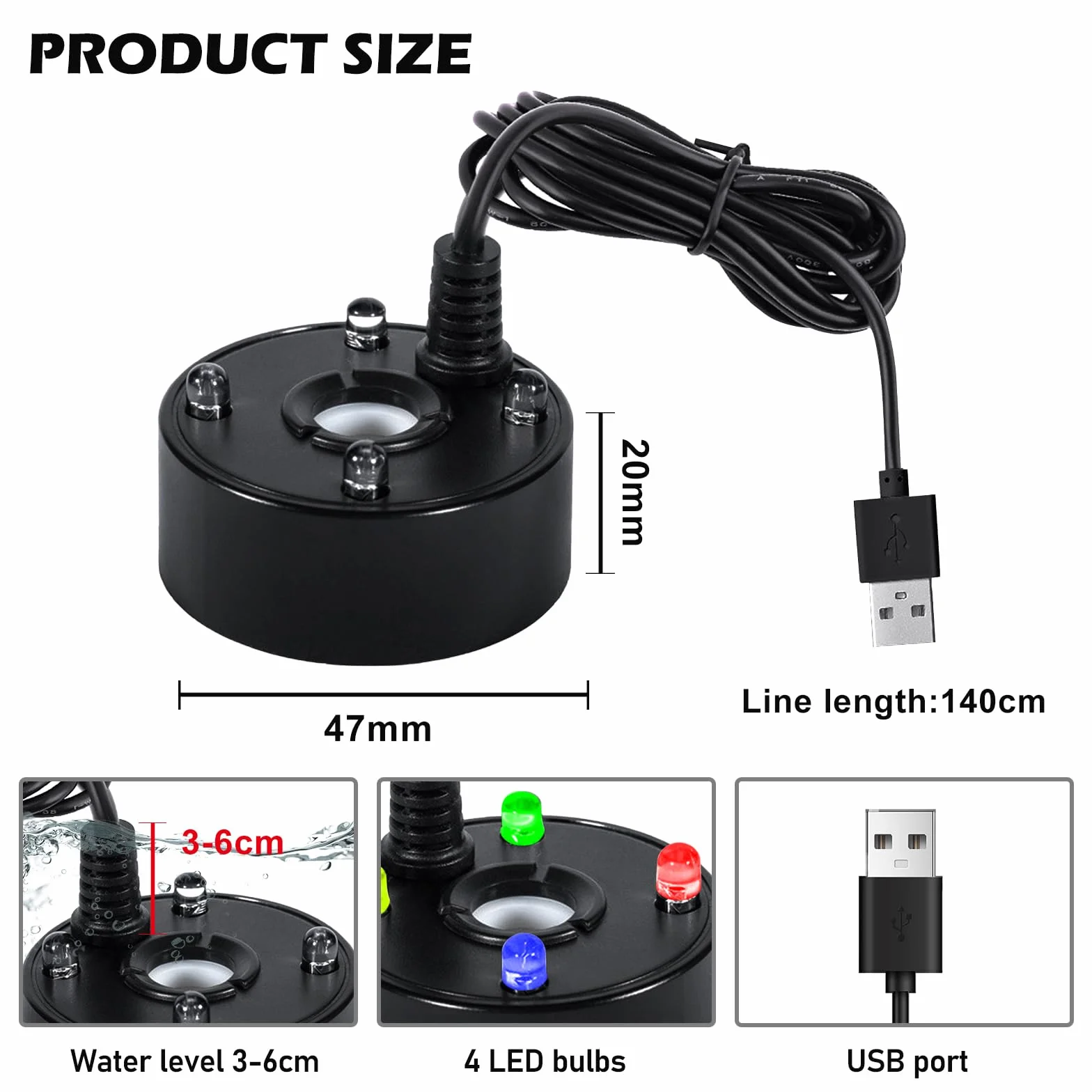 BORDEAG 2 Piezas Generador De Niebla, 5 V Máquina De Niebla, Brumizador Ultrasónico, Mini Nebulizador Ultrasónico para Decoración De Acuarios Pecera/Roca/Estanque/Decoración/Hidroponía