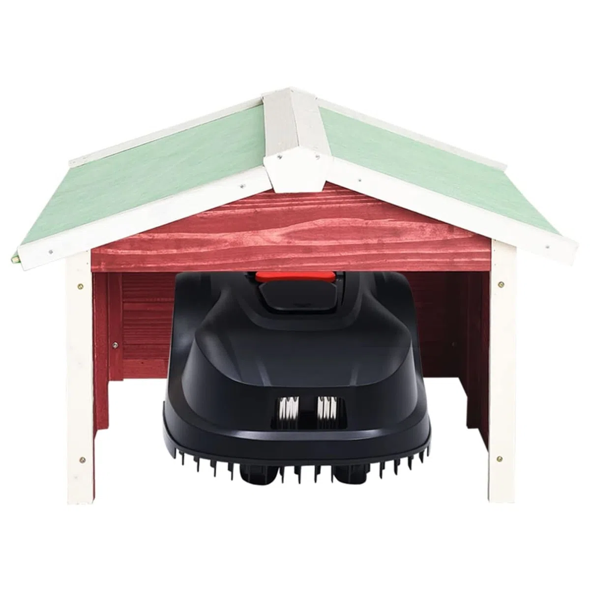 Caseta de cortacésped robótico Madera Abeto Rojo y Blanco Garaje Robot Cortacésped Caseta,trastero Roboticos de Jardín Exterior