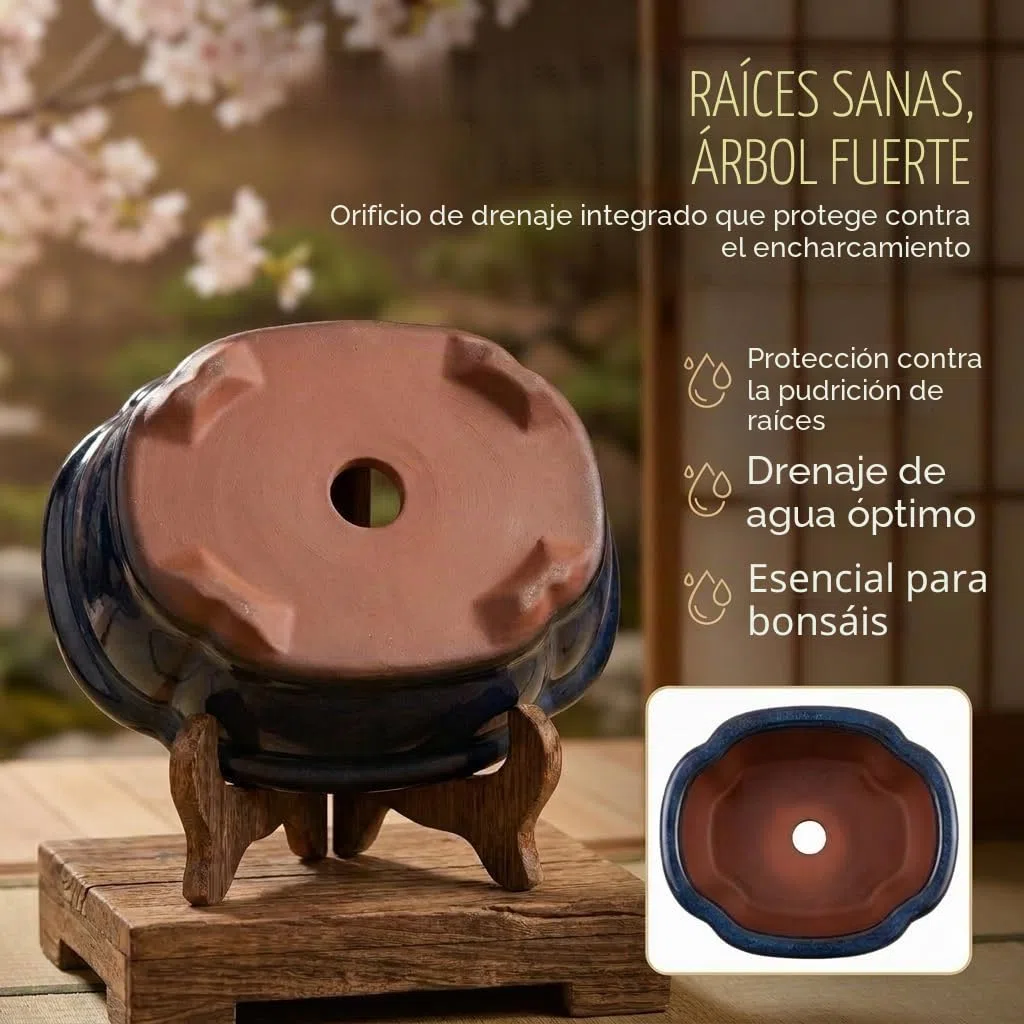 HappySeed Maceta para bonsái (pequeña) de cerámica en Azul Marino - Maceta para bonsái Redondeada presentación de su bonsái de Interior - 15 x 5,5 x 11 cm