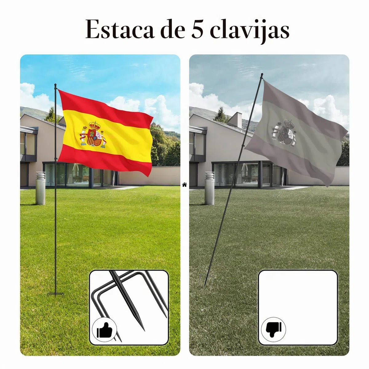 JAOGAUS Mastil Bandera, Mástiles de Bandera de Scero Inoxidable de Alta Resistencia para Suelo | con Estaca de 5 Puntas, para Jardín al Aire Libre.