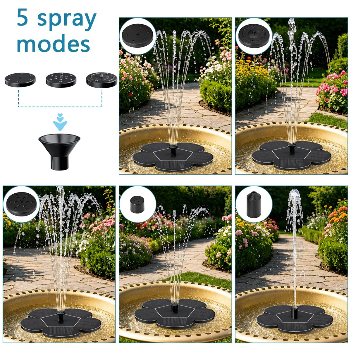 Fuente Solar Jardin Exterior, Fuente Solar Flotante, Fuentes Solares de Jardin, Bomba Solar Estanque, para Estanque Piscina (B)