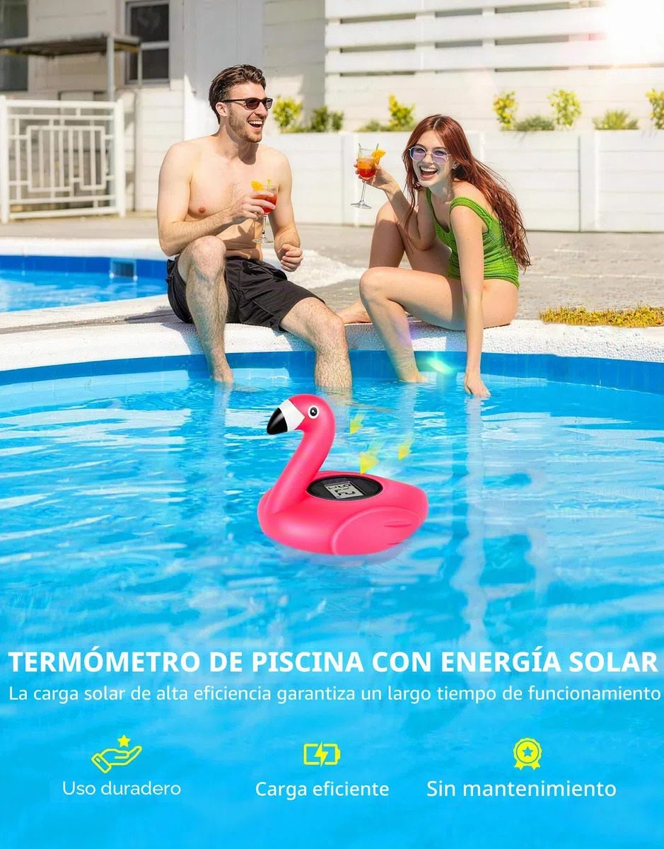 LanBlu Termómetro Piscina Flotante, Flamingo Termómetros Piscinas Digital, Termómetro de Piscina Solar con Luz de Fondo para Fácil de leer por la noche, Termómetros Digital para Piscinas Estanque Spa