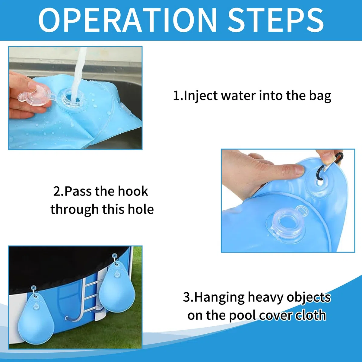 Bolsas de Agua Colgantes para Cubierta de Piscina,12 Piezas Unidades de Bolsas de Agua Colgantes con Ganchos,Bolsas de Peso de Agua para Piscinas sobre el Suelo,Cubiertas para Piscina