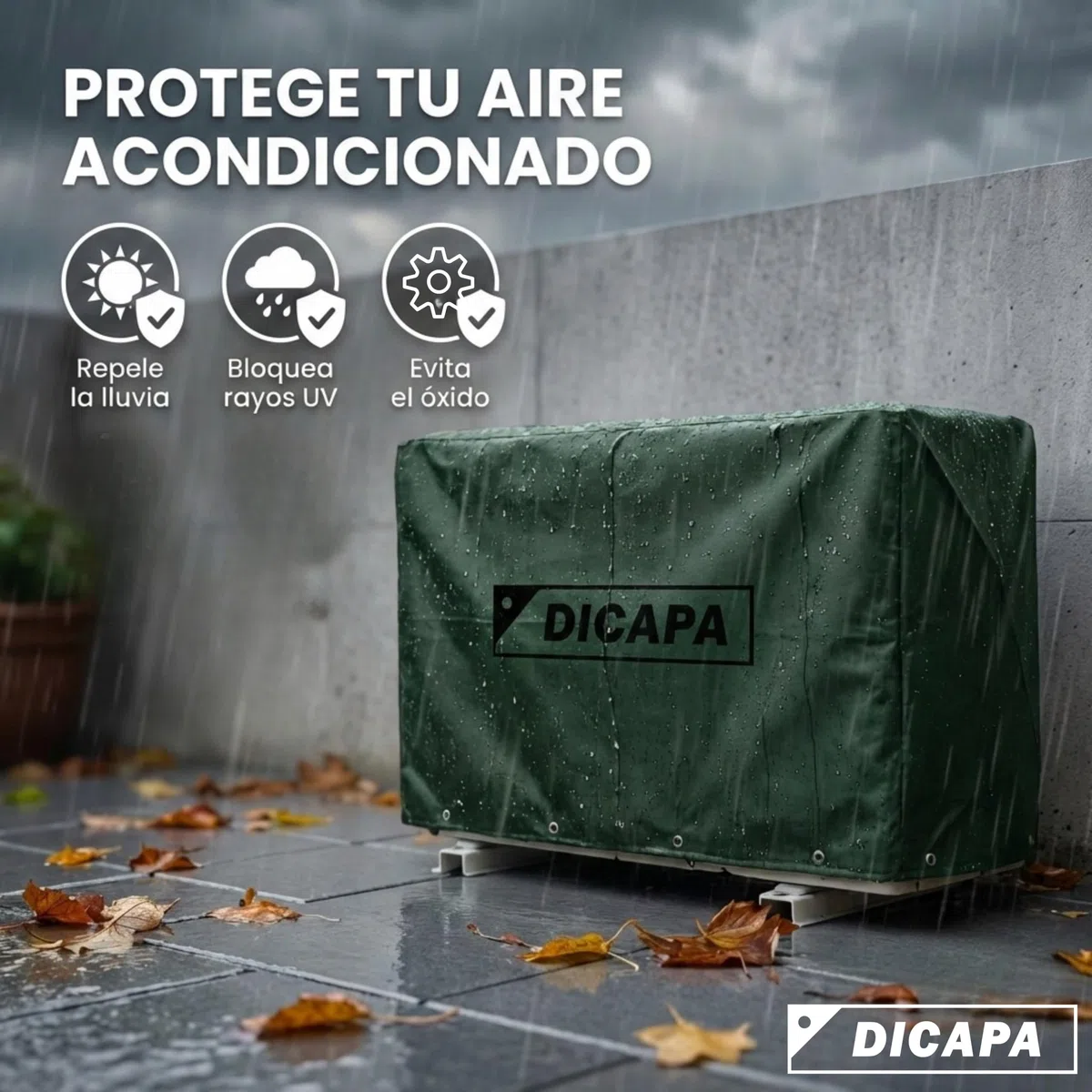 DICAPA Funda Aire Acondicionado Exterior de 90 x 55 x 30 cm. Cubre Aire Acondicionado Exterior Impermeable y Resistente (Verde)