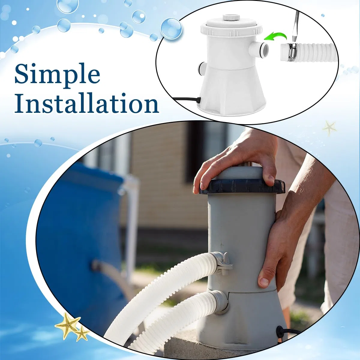 2 Piezas Manguera piscina 32mm,Manguera limpiafondos piscina Blanco,Manguera piscina,Tubo piscina con 4 abrazaderas metálicas,59x1.25 inch,Universal,Apto para todo tipo de bombas