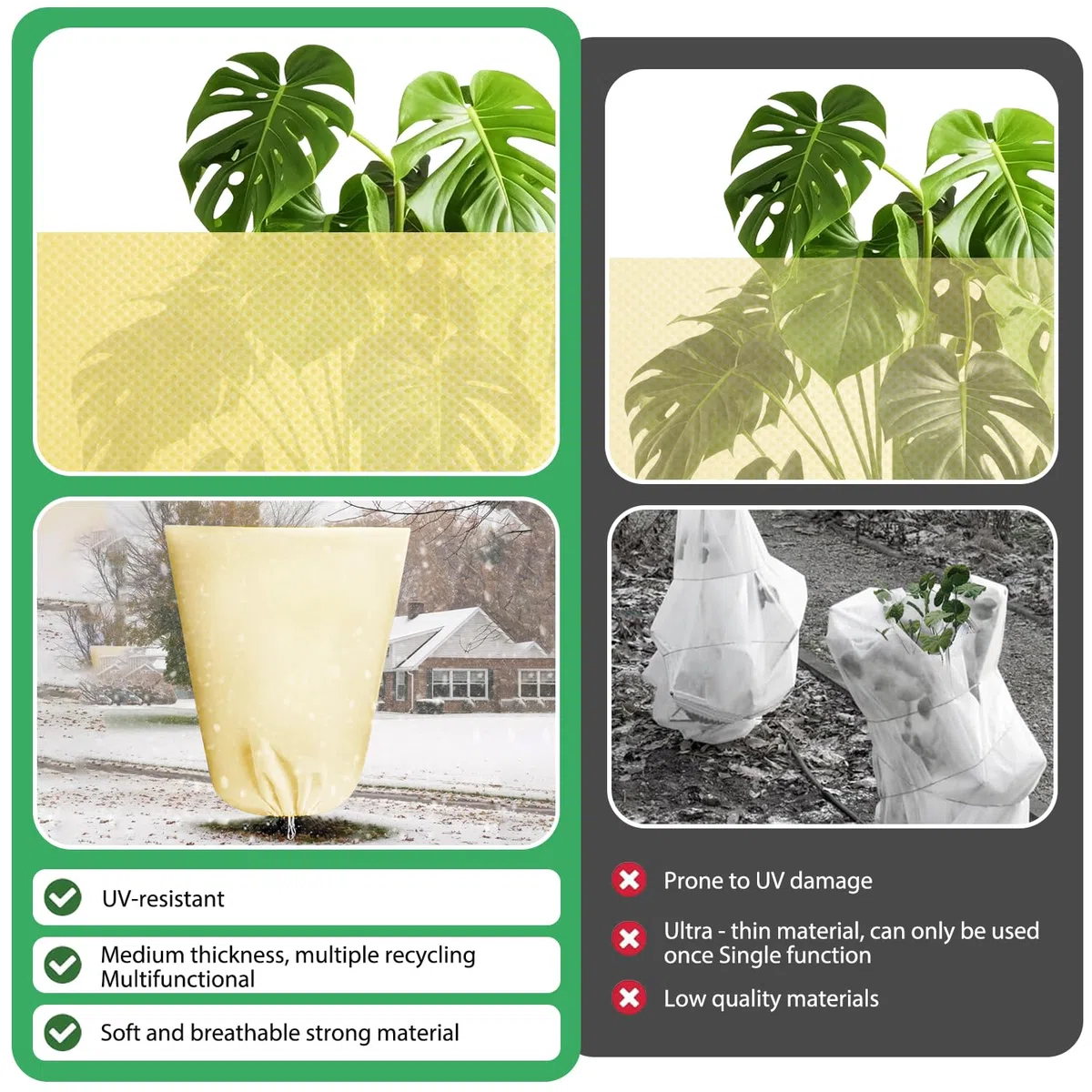 Funda para Plantas 120x180cm, Protector de Invierno para Plantas, Cubierta de Planta de jardín Resistente, Capucha Protectora Antiheladas con Cremallera y Cordón para Árboles y Planta 2PCs
