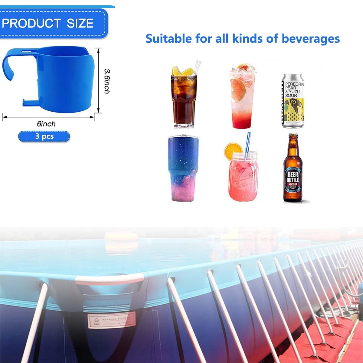 Portavasos Piscina, 3 Piezas Accesorios Piscina Soportes para Bebidas de Piscina, Accesorios Piscina Portavasos Colgante para Bebidas, Teléfonos Móviles, Llaves, Carteras