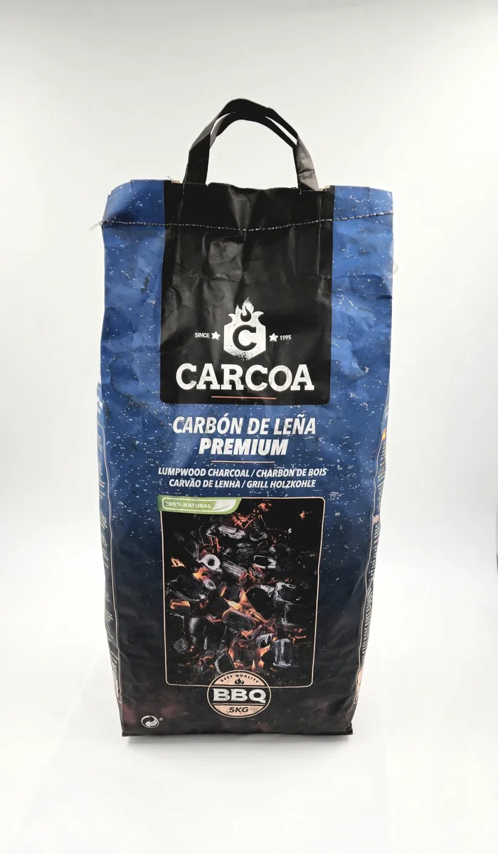 Carbón de Leña Vegetal Premium 5kg - Madera de Encina y Alcornoque 100% España - Alto Poder Calorífico y Larga Duración - Ideal para Barbacoas, Parrillas y Ahumados - Encendido Fácil y Sin Chispas