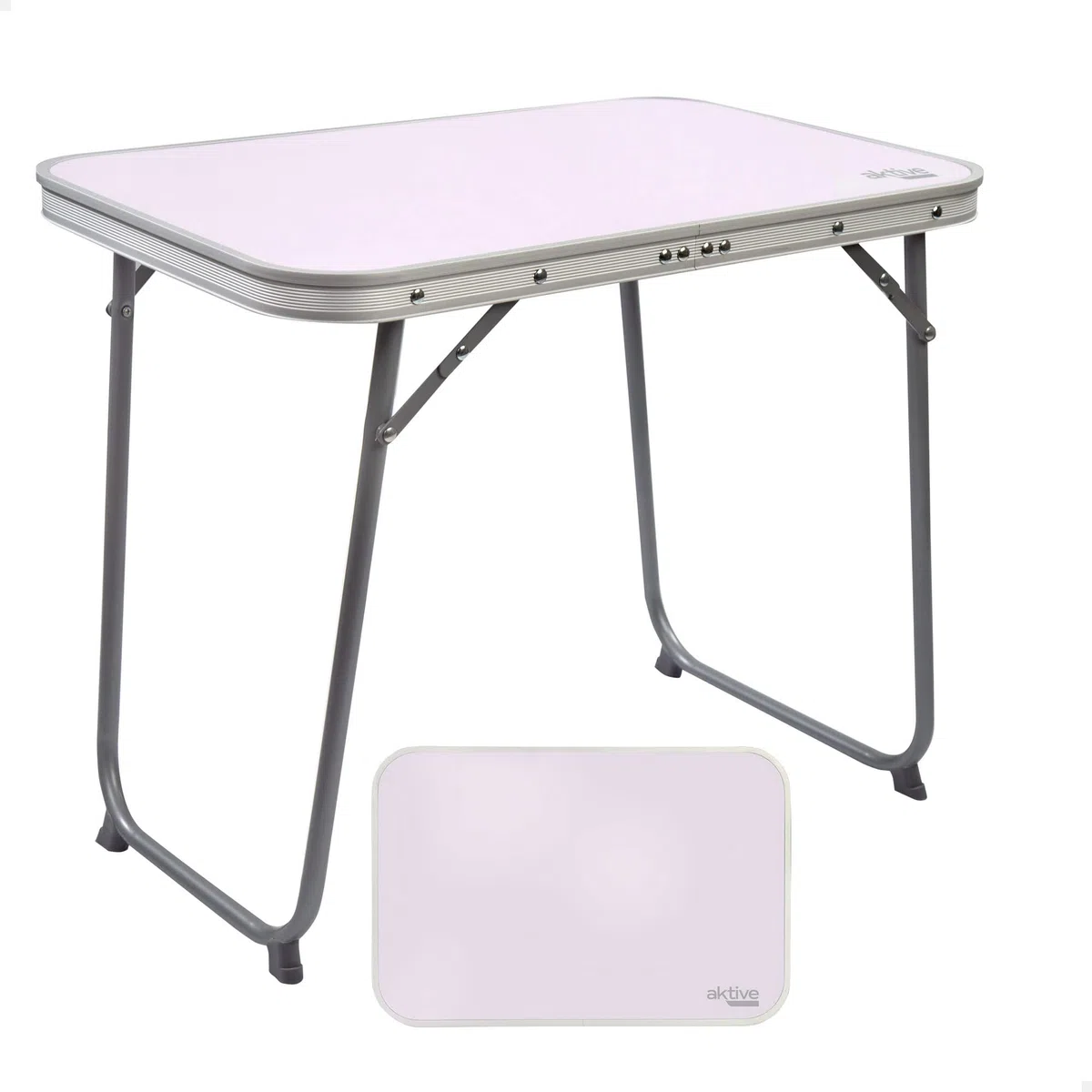 AKTIVE Mesa camping plegable, Mesa ligera, patas plegables, medidas 60x40x50 cm, madera MDF, estructura de acero, color malva, asa de transporte (52870)