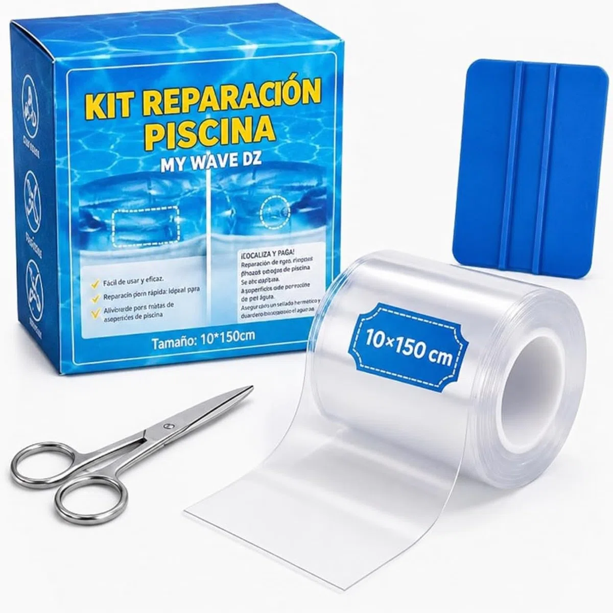 Parches Piscina Bajo Agua – Kit Reparación Piscina 10x150cm, Cinta Adhesiva Impermeable PVC Flexible, Parche Liner Piscina, Reparación Lona Piscina, Colchones Hinchables