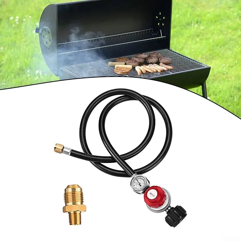 Regulador de propano ajustable de 0 a 30 PSI con manguera y manómetro de 4 pies, controlador de gas de alta presión para parrillas, hogueras, freidoras, para adaptador de tanque QCC1, pieza de