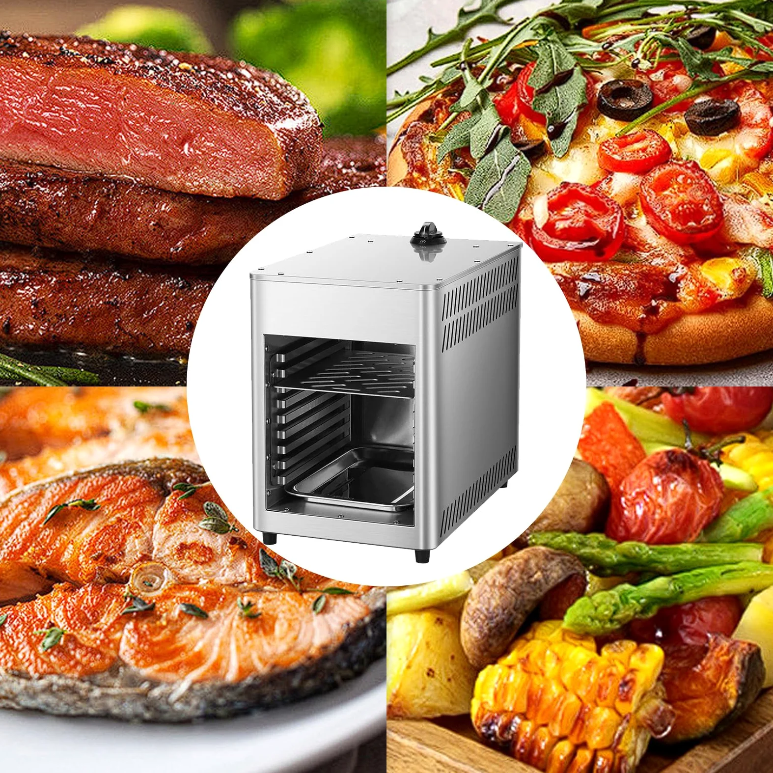Horno de Gas Comercial de Acero Inoxidable para Carne, Pizza, salmón, Frutas y Verduras, NPJ003G, Temperatura Constante de 800 °C
