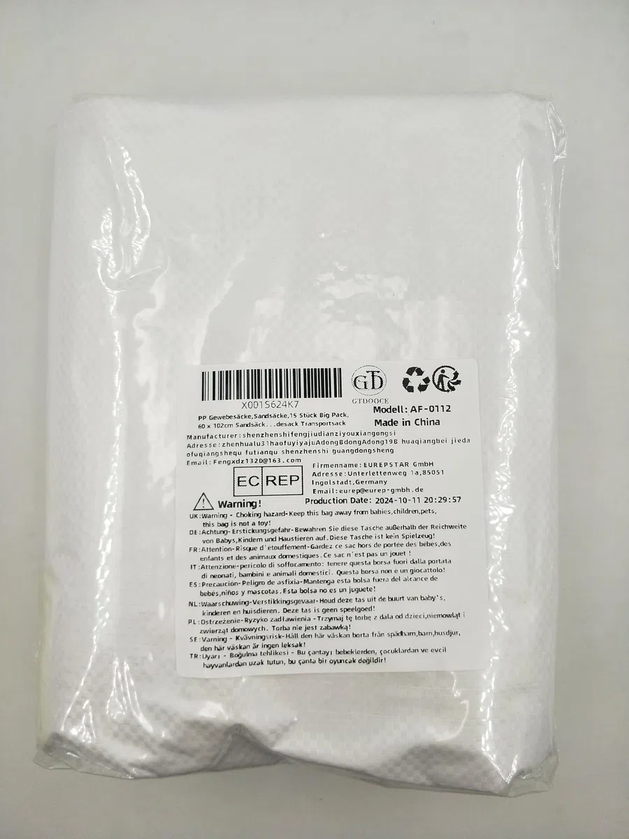 Sacos Escombros,Sacos para Escombros,15 Piezas Saco Tierra Jardin Blanco,Bolsas Multiusos de Polipropileno 102 x 60 cm para Transportar Cereales,Verduras,Arena,Escombros