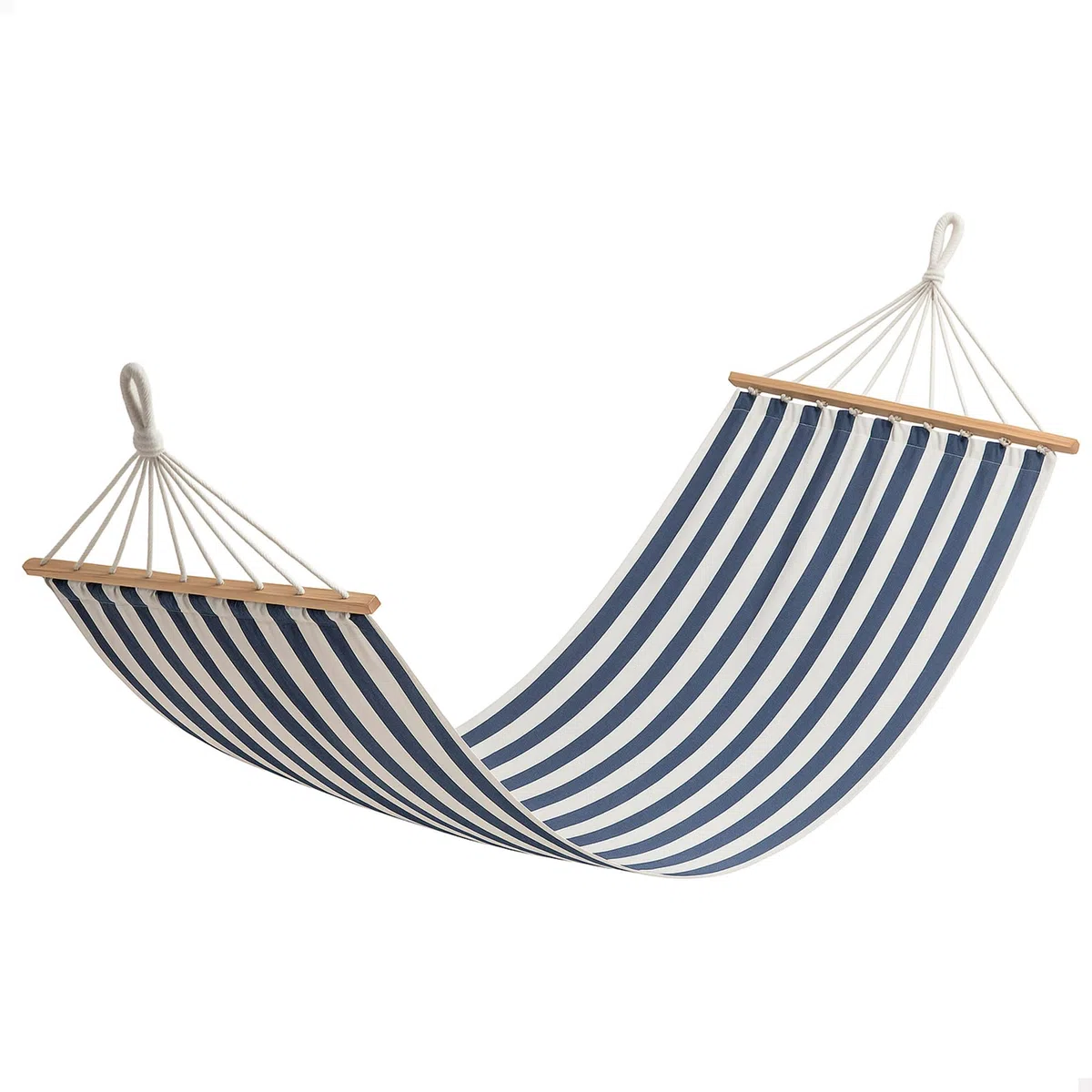 AKTIVE 63163 Hamaca Colgante, 200x100 cm de algodón y poliéster a Rayas, con Soportes de Madera y Cuerdas de sujeción, Capacidad hasta 110 kg, para jardín, terraza o Camping