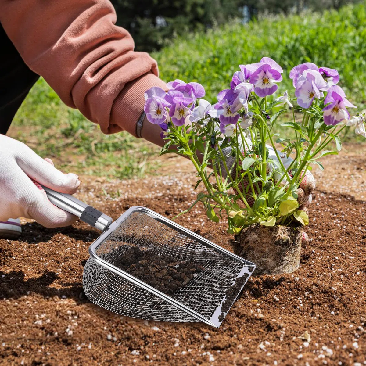 GIONAR 2 tamices de jardín de acero inoxidable – colador de jardín tierra – colador de compost con mango – colador de arena, colador de tierra, colador de arena (malla de 3,8/5 mm)