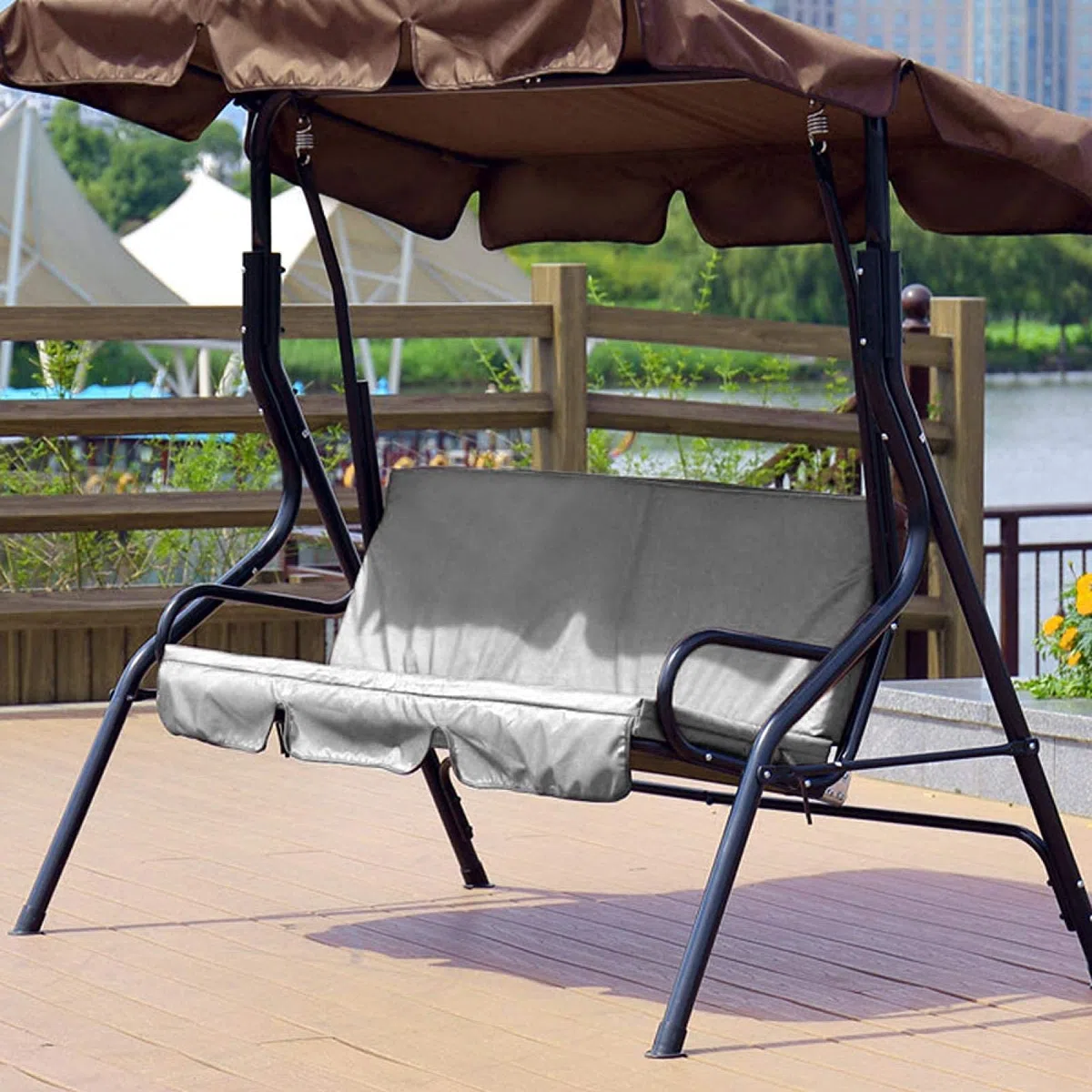 Omabeta Columpio al Aire Libre Silla de 3 Asientos Cojín Impermeable Reemplazo Funda de Asiento de Columpio Cubierta de protección para Silla de Columpio para Patio Exterior para Patio, jardín(Gris)