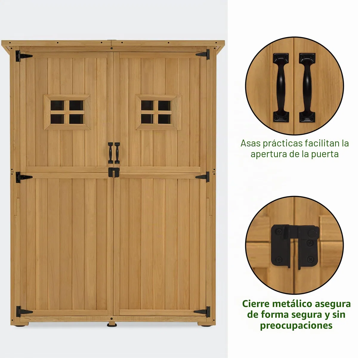 M MCombo Armario de jardín de Madera pequeño, Resistente a la Intemperie, para Exteriores, balcón, terraza, 127 x 59 x 168 cm, 0912 (Natural)
