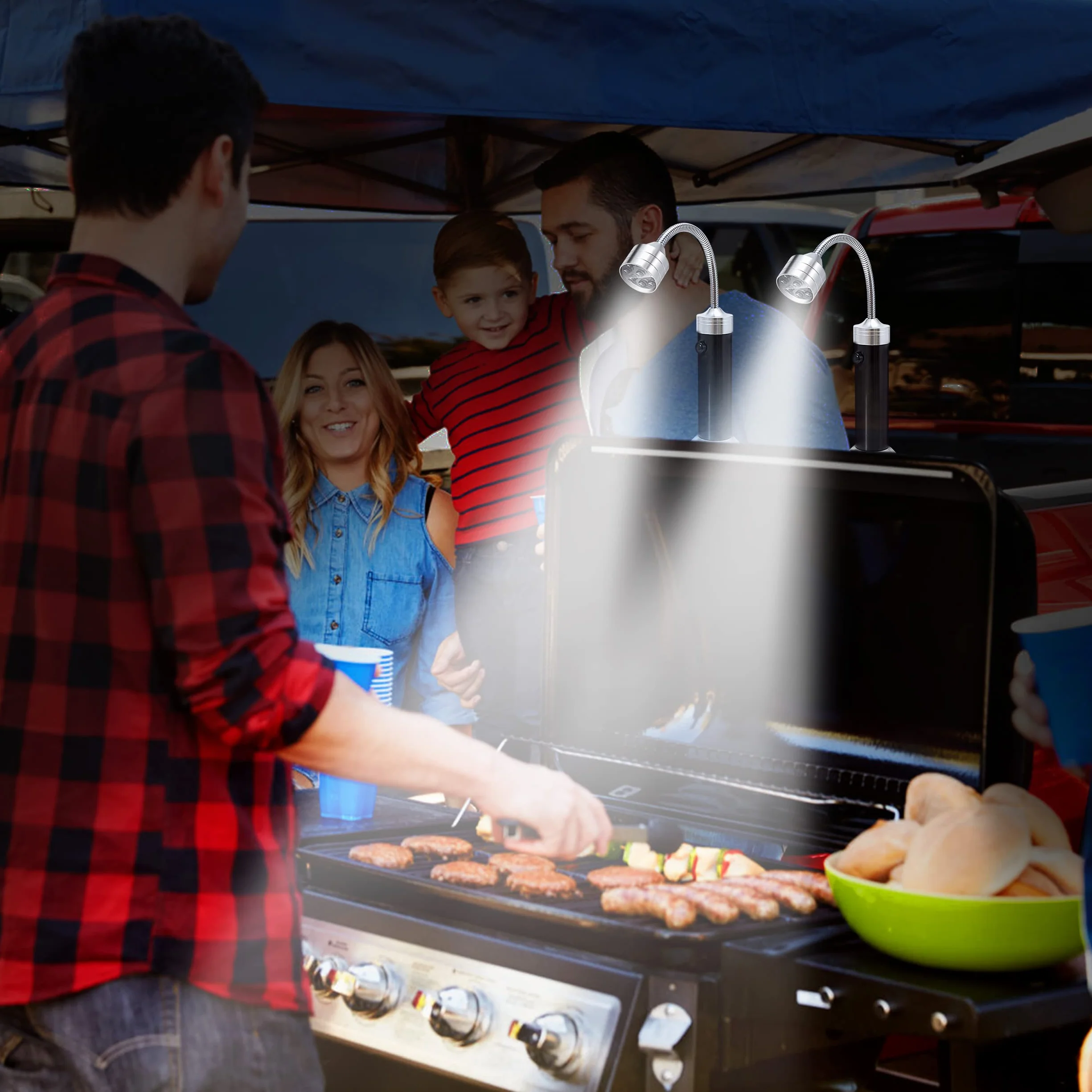 Luz de Parrilla, 2 Unidades Barbacoa Llevó LáMpara de Luz LED Magnética, 360 Grados Rotación, Ajustable, Flexible Cuello para Iluminar Exteriores, BBQ, Camping, Fiesta, Leer, Taller(Negro)