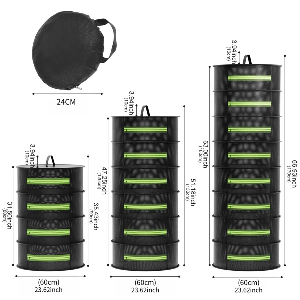 Secador Hierbas Plantas 4 Niveles Negro 60cm Plegable Colgable Exterior Interior Flores Frutas Carnes Pescado Ropa