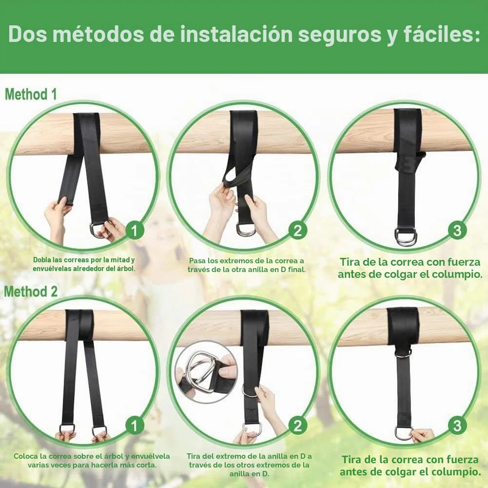 Correas Hamacas para Exteriores-2x300 cm Soporta Hasta 1000 kg Correas de Columpio con Mosquetón de Seguridad Cojines de Protección de Arboles, Accesorios de Hamaca para Hamacas Columpios Yoga