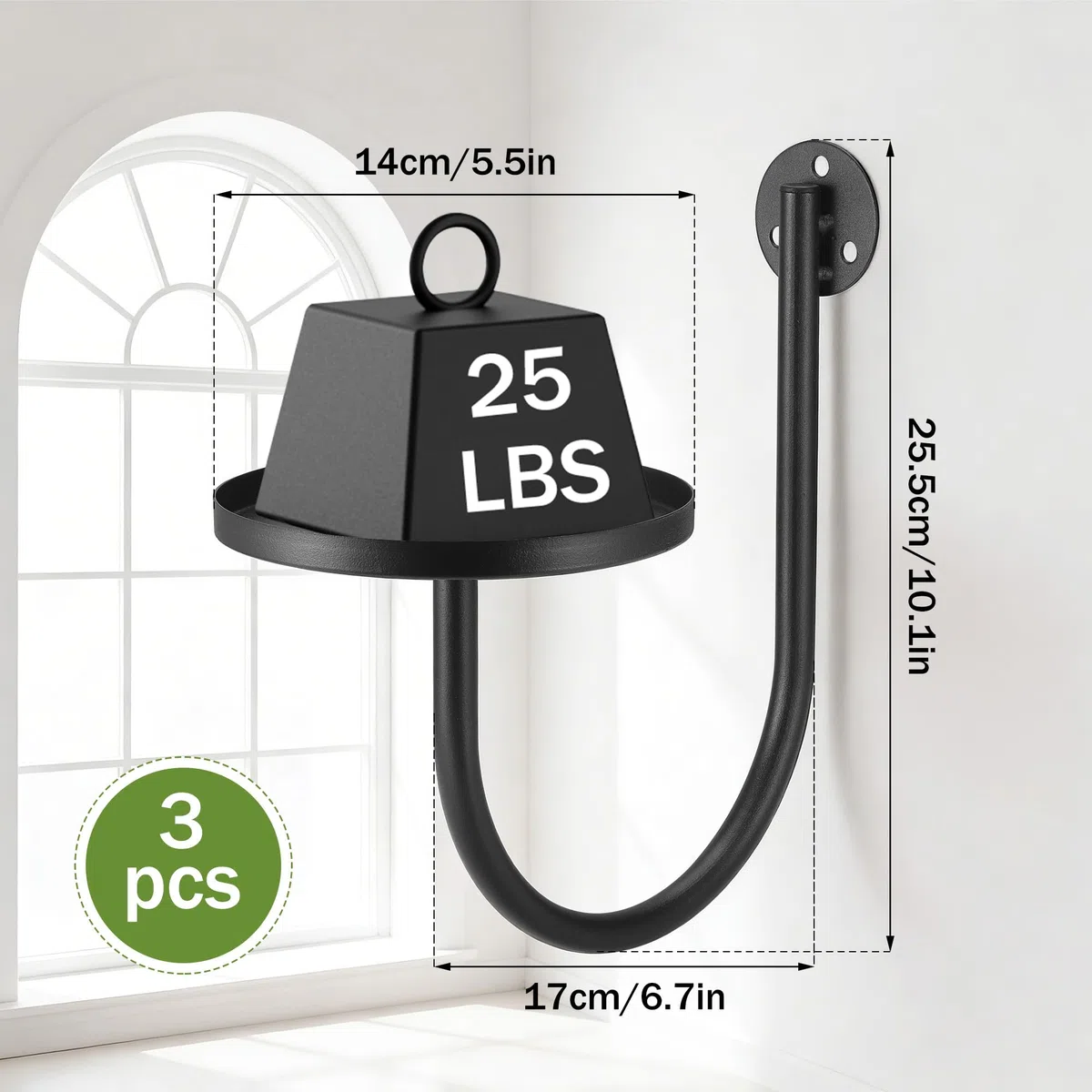 3 Piezas Maceta de Pared, Estantería Metálica para Plantas Interior o Exterior, Sala de Estar, Balcón, Jardín, Cocina y Dormitorio, Forma de U, Negro