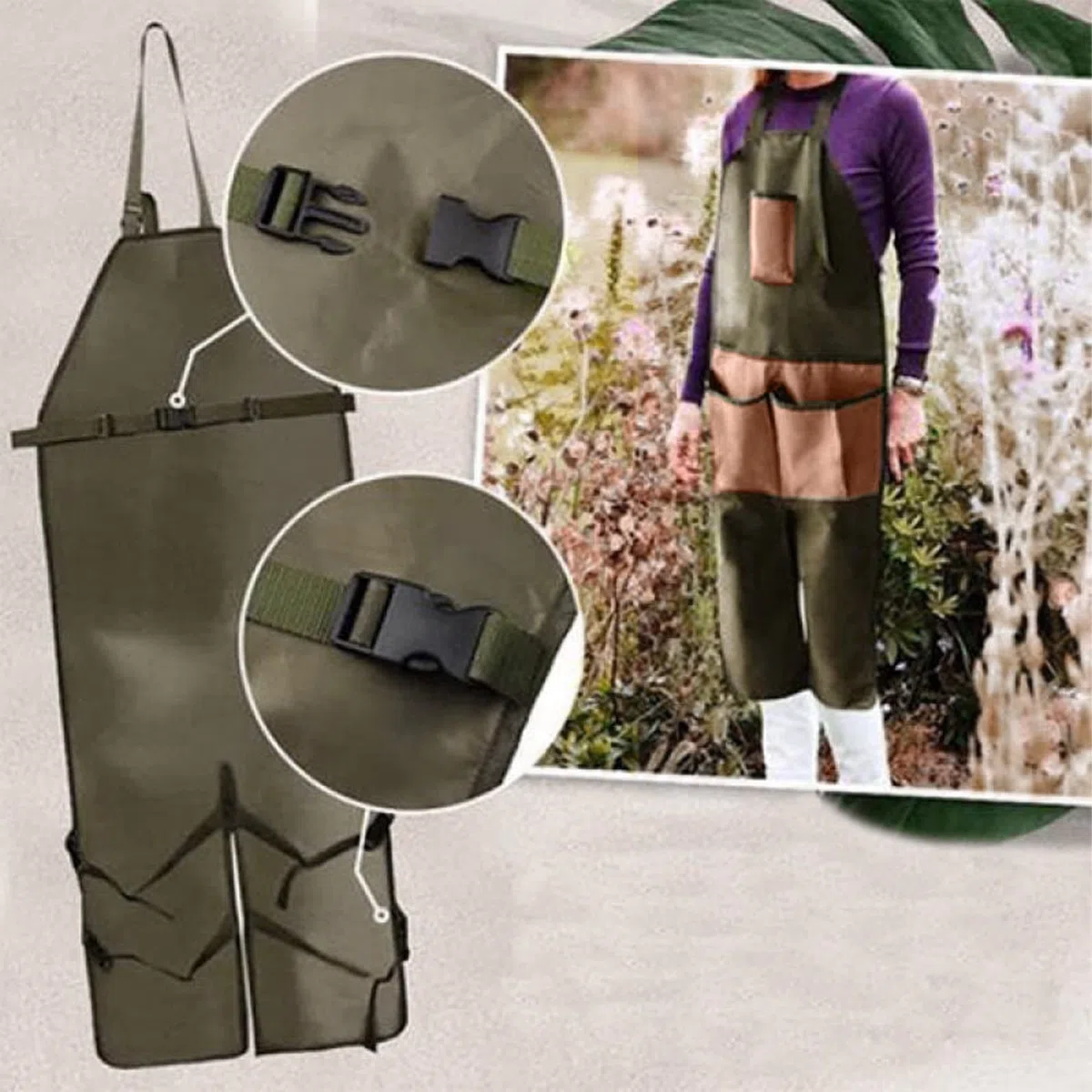 BestAlice Delantal de Jardinería, Delantal de Jardín con Bolsillos, Delantal de Estilo Largo para Exteriores, Tela Oxford, Múltiples Bolsillos, Delantal de Trabajo de Jardinería, Leggings, Falda
