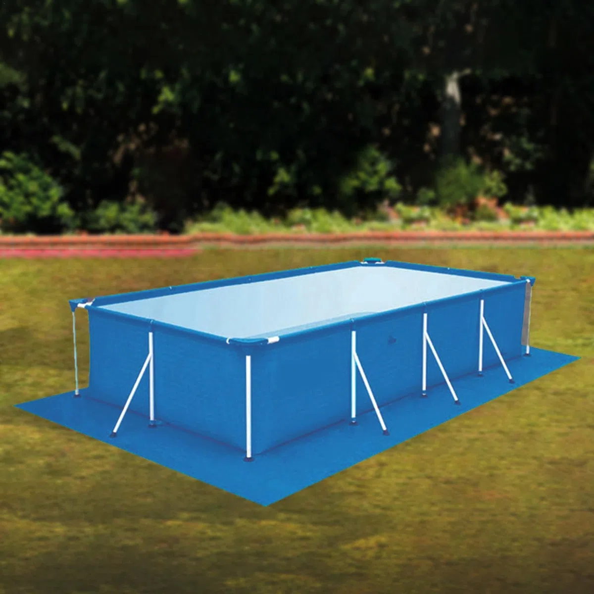 Tapiz de Suelo Protector para Piscina 2 x 3 m Rectangular de PE Resistente Color Azul Fácil de Instalar y Almacenar