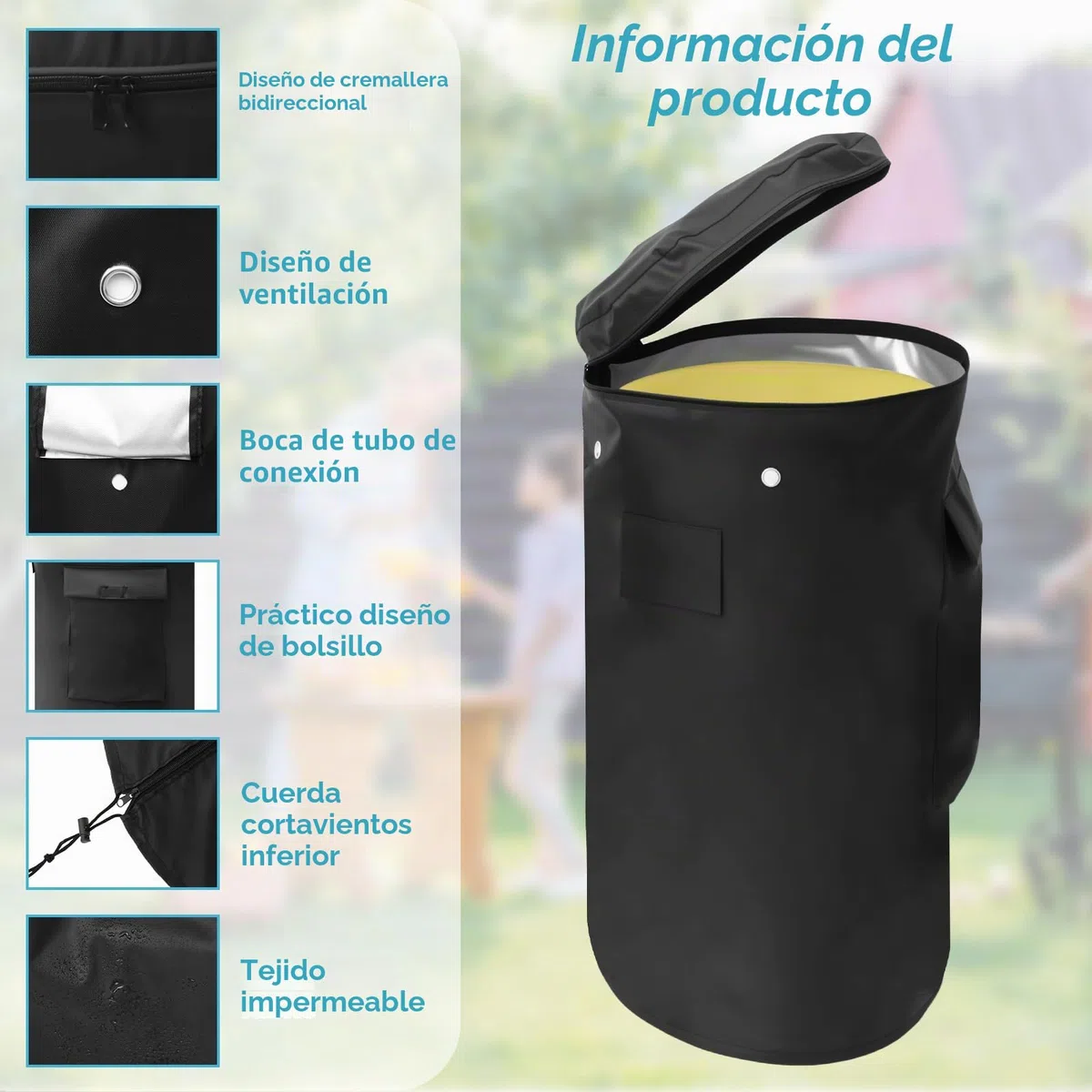 Funda protectora para bombona de gas de 11 kg, 33 x 66 cm, 600D, Oxford, con cordón, impermeable, resistente al viento, antiUV, para botella de gas propano