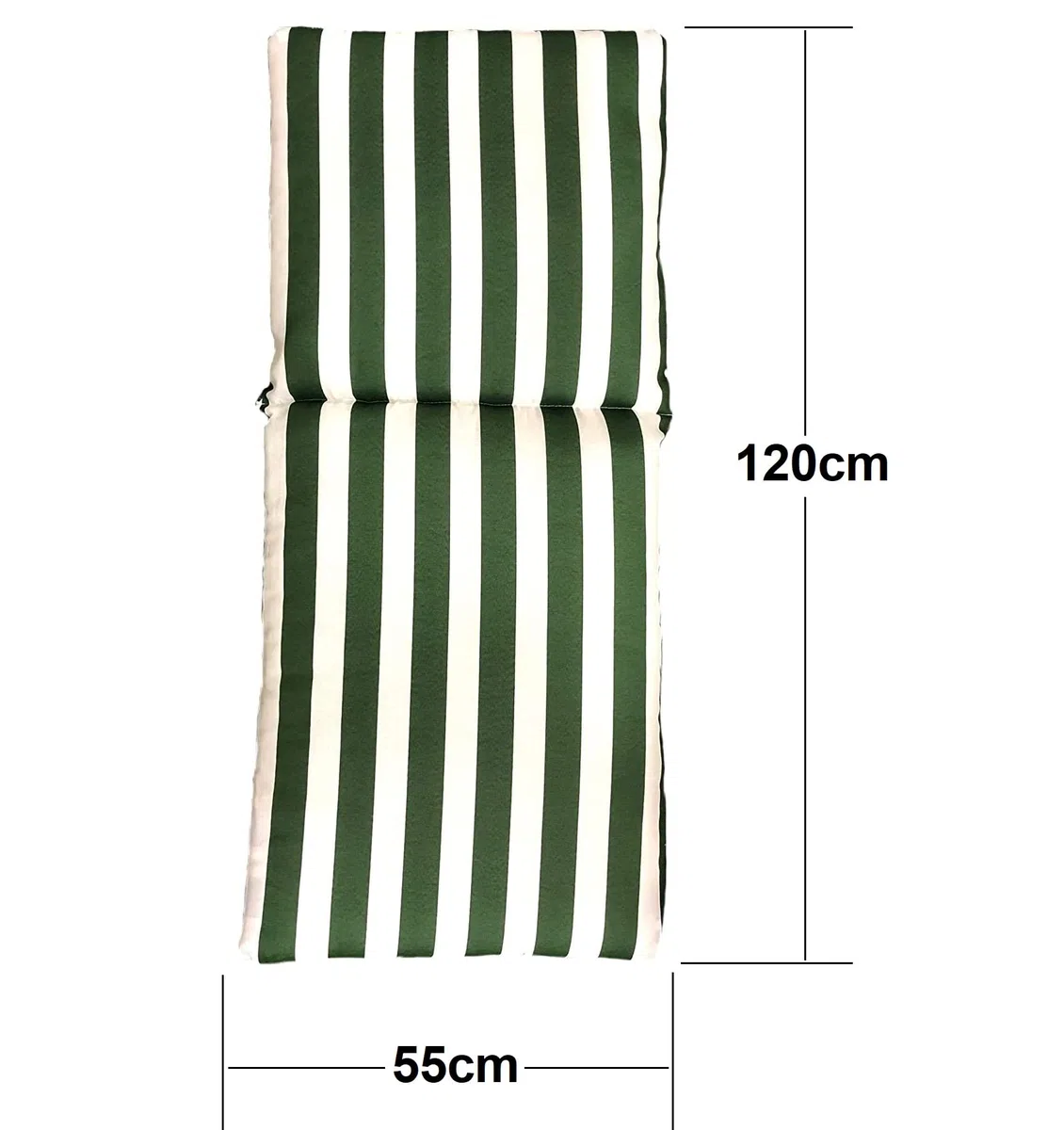 Acolchado para Silla, Tumbona, Hamaca de terraza. Medidas:120x55x10cm. Contiene agarres laterales y una Funda para Mayor fijación. Apto Interior, Exterior. (Rayas Verde)