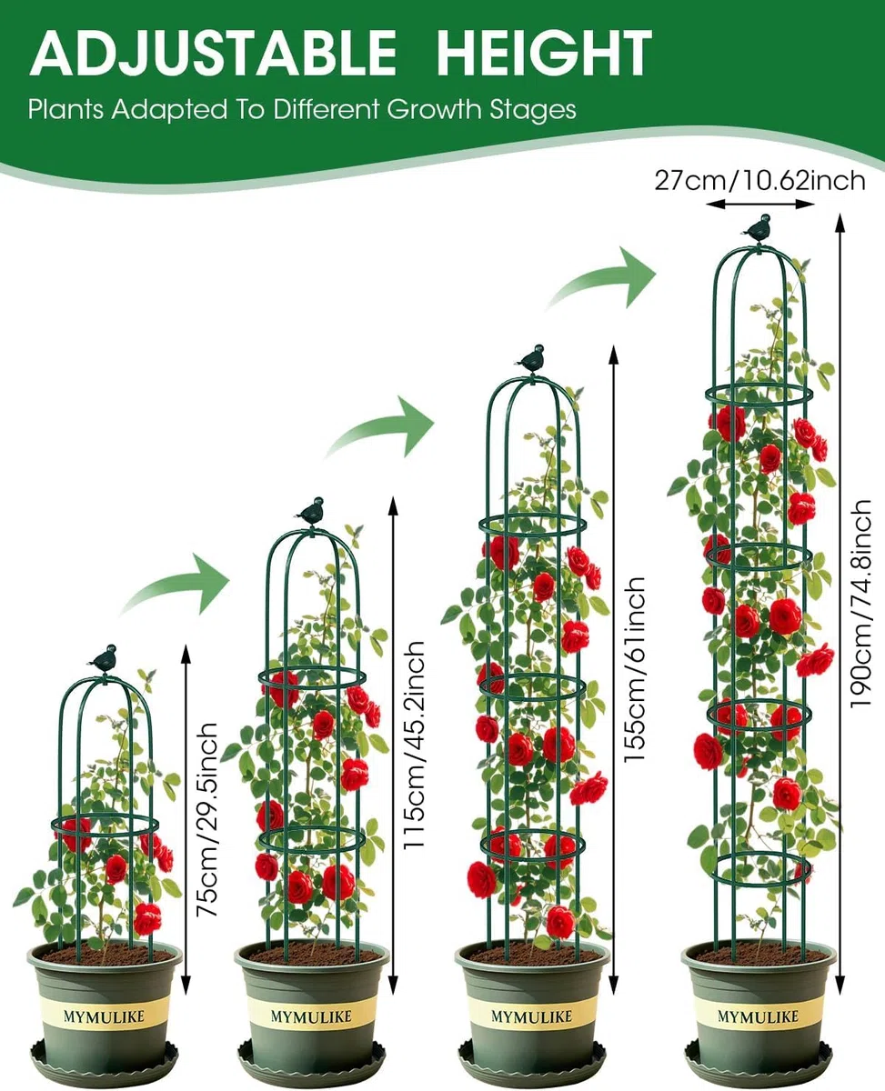 LATERN 1 Pieza Enrejado de Obelisco de Jardín para Plantas Trepadoras, 180CM Altura Soporte Metálico para Plantas con Revestimiento Antioxidante para Macetas Plantas Rosas Tomates Flores Uvas (Verde)
