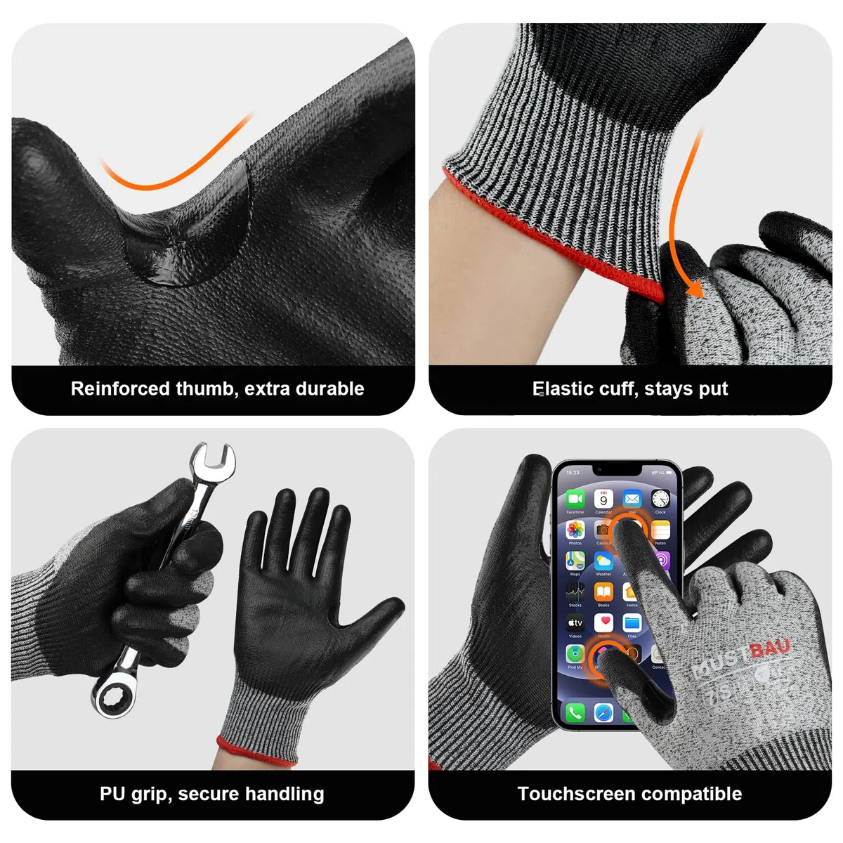 Guantes de protección contra cortes nivel 3 para cocina, jardín y obras, talla S, 3 pares (3, M)