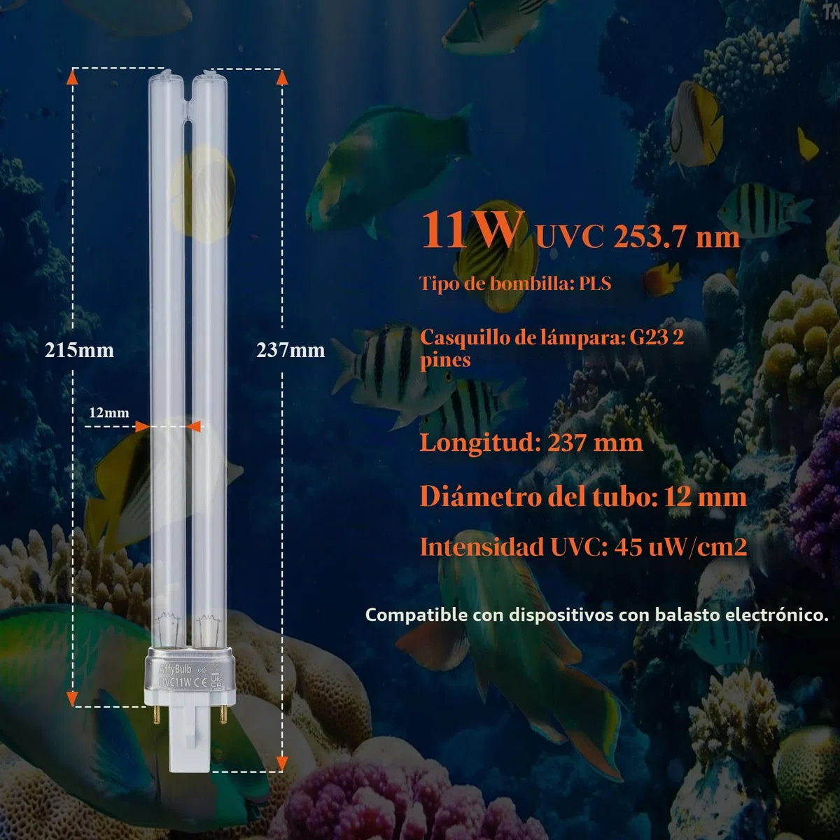 2 * 11W G23 PLS Bombilla UV de reemplazo, para máquina de filtros UVC de Estanque o clarificadores