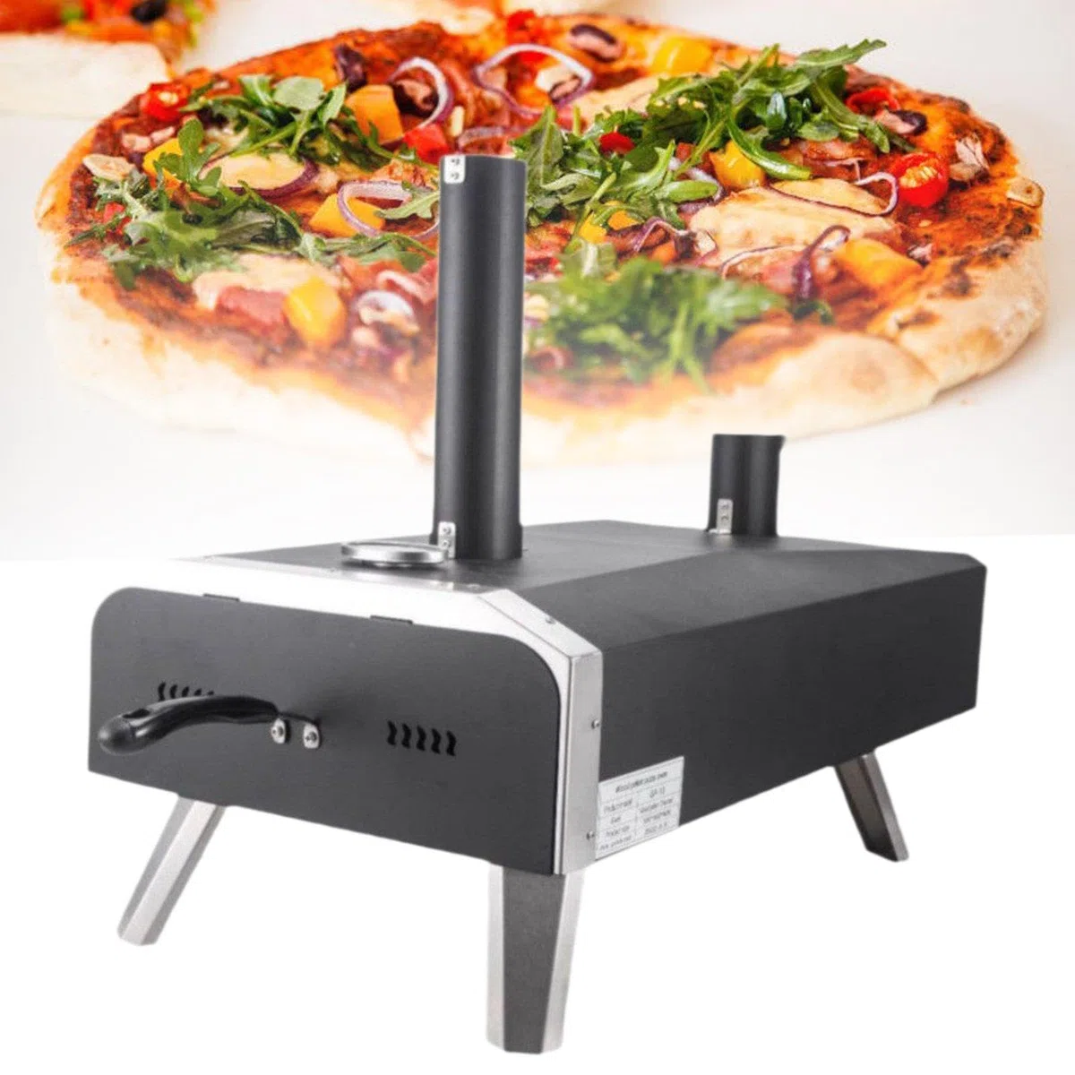 Horno Eléctrico de Exterior con Quemador Giratorio de Acero Inoxidable para Pizza, Portátil Y Multifuncional, Aparato de Calefacción, con rotación