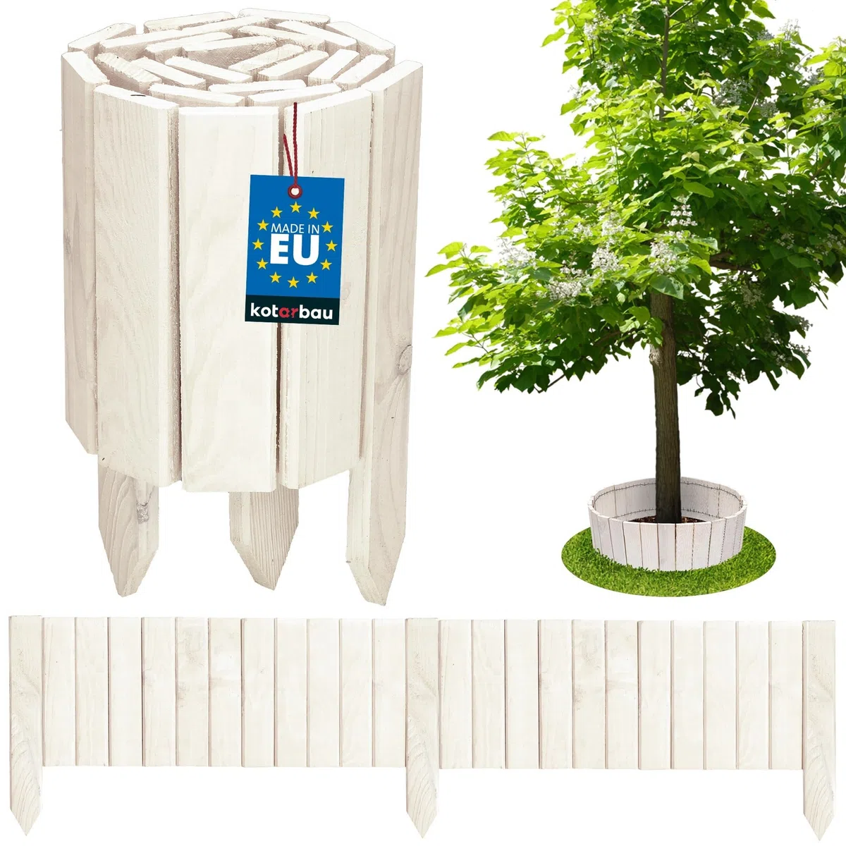 KOTARBAU® Bordura Madera - Valla Baja para Jardin - 110 x 10 cm - Bordura de Jardín - Blanco - Vallas de Madera