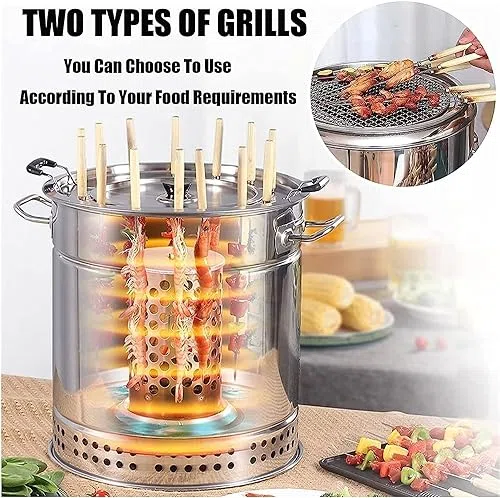 Parrilla portátil para ahumar a carbón, diseño de barril vertical para barbacoa sin humo, perfecta para acampar al aire libre y uso en interiores