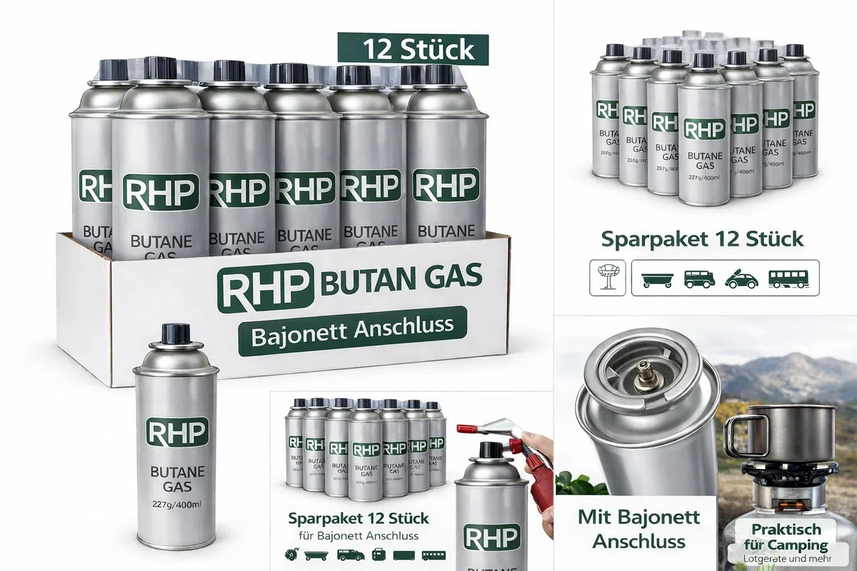 Cartuchos universales de gas butano RHP Cartuchos de gas para estufas de camping, 12 piezas cada 227 g, herbicida, gas butano de camping, estufa de gas, estufa de gas
