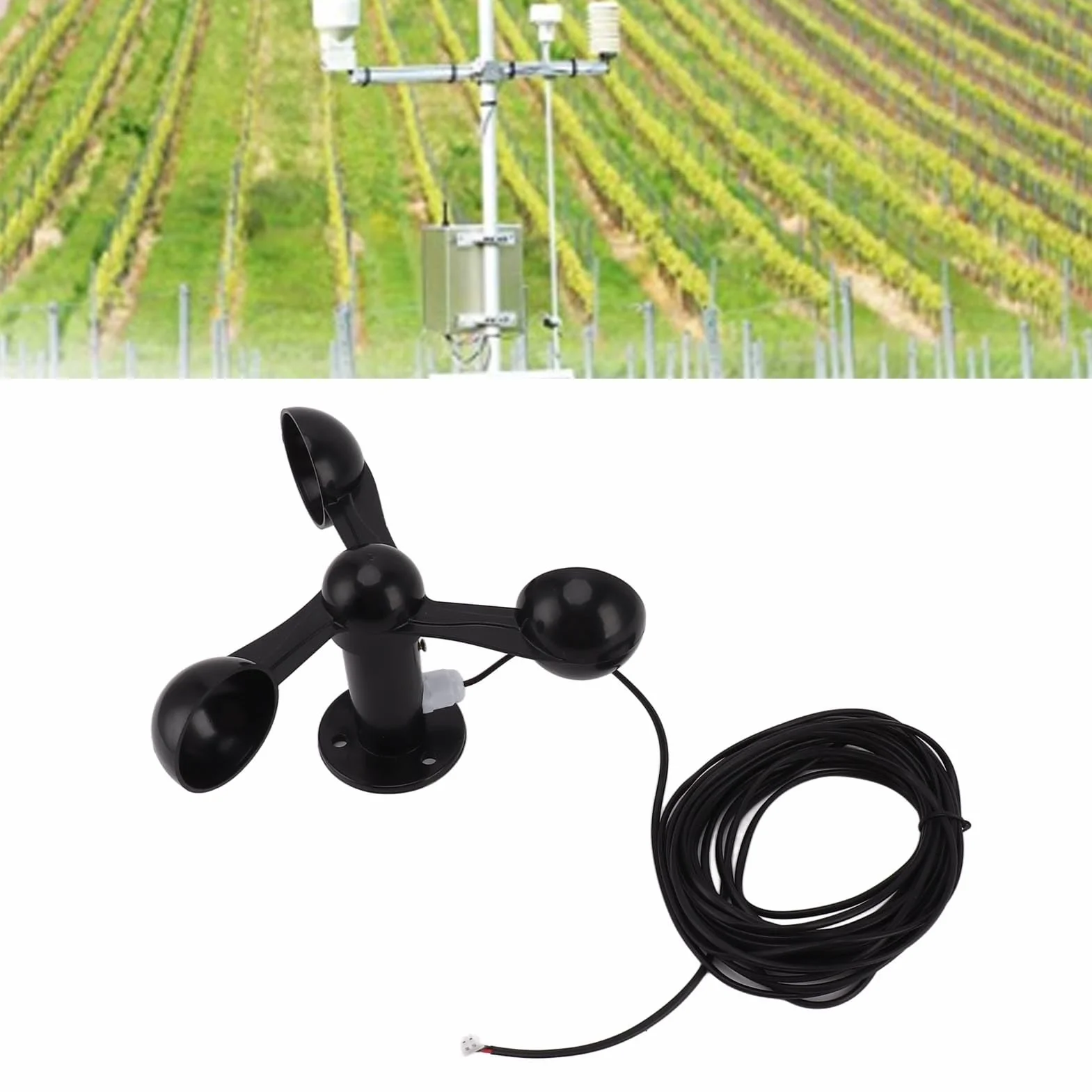Sensor Anemómetro con Sensor de Viento de 3 Tazas con Cable Impermeable de 8 M, Antiinterferencias, Ampliamente Utilizado, Fácil Instalación para Medición de Viento Al Aire Libre