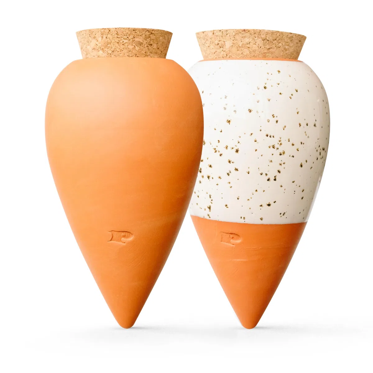 Pepin | 2 olas de terracota para plantar | Riego automático y respetuoso con el medio ambiente para plantas en interiores y exteriores | terracota OYA + grano blanco - 25 cl