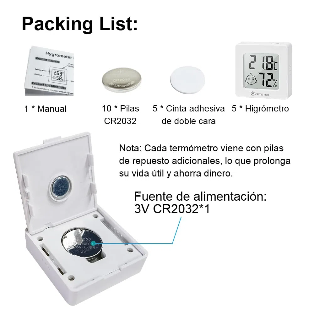 KETOTEK 5 Piezas Mini Higrometro Termometro Digital Casa Termómetro Interior del Higrómetro Medidor de Temperatura y Humedad Ambiental para Hogar Oficina Dormitorio