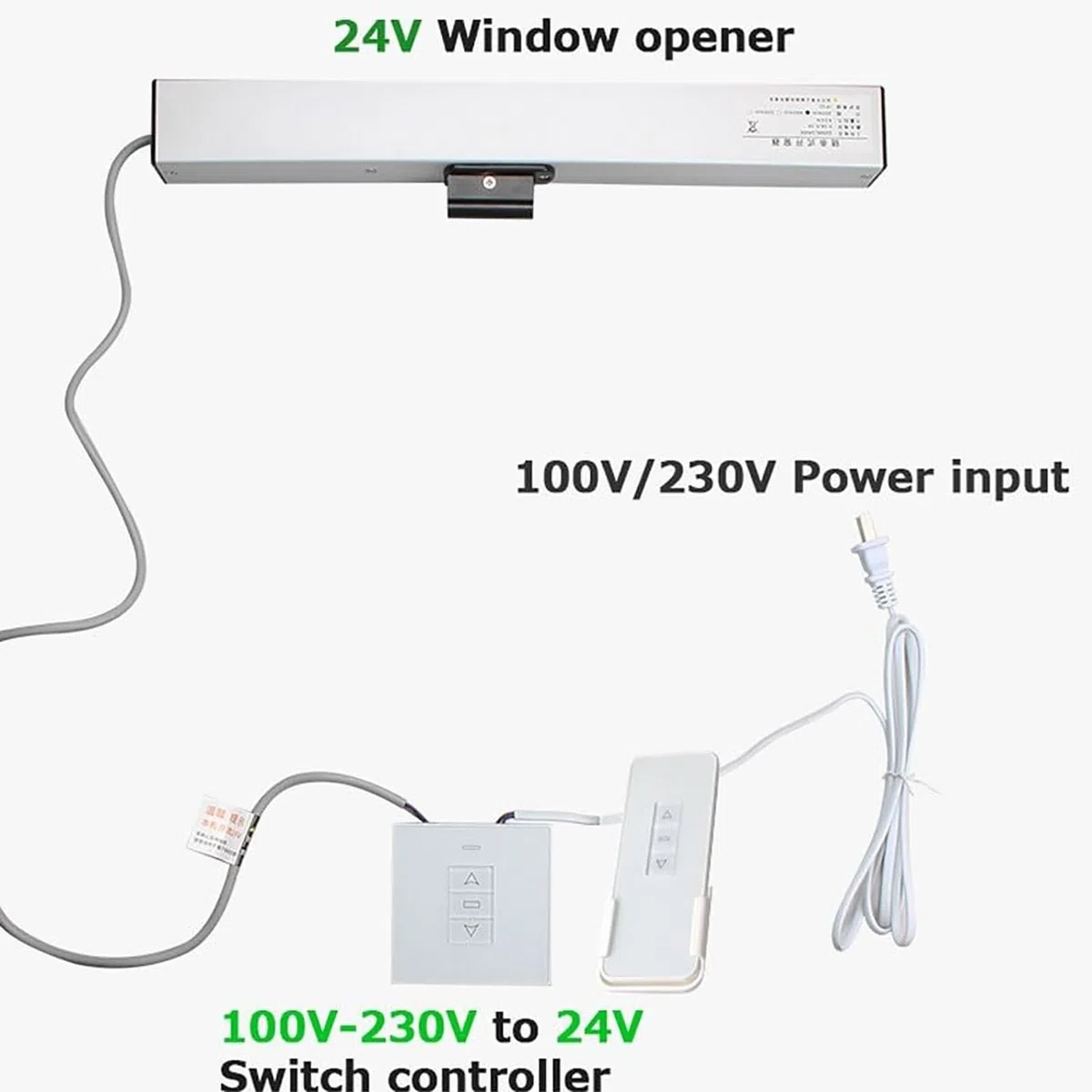 Abreventanas automático, abridor eléctrico de ventana de cadena con mando a distancia e interruptor de pared, apto para ventanas de techo e invernaderos, rango de viaje de 300 mm a 800 mm