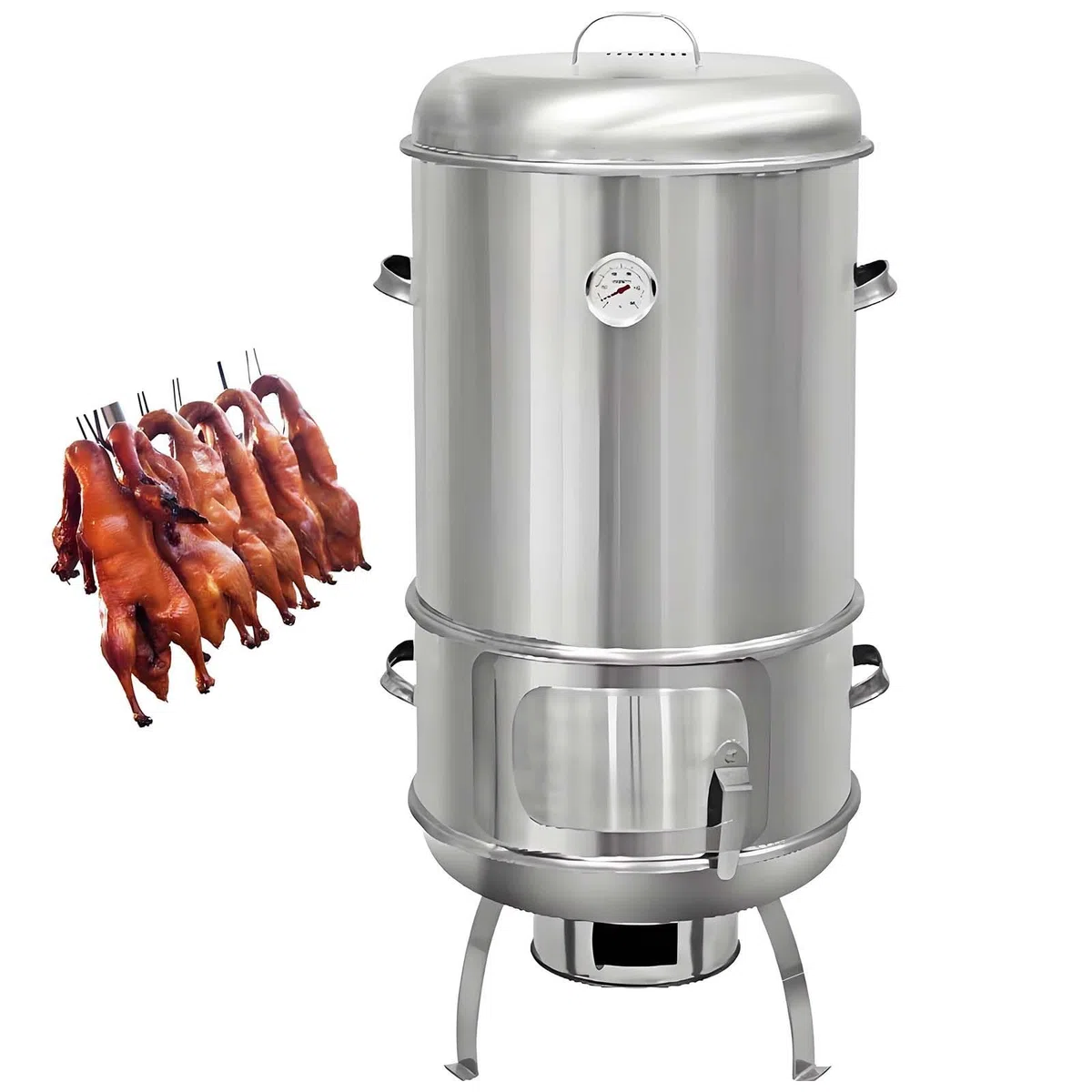 Asador Vertical Carbón Con Termómetro Barbacoa De Acero Inoxidable