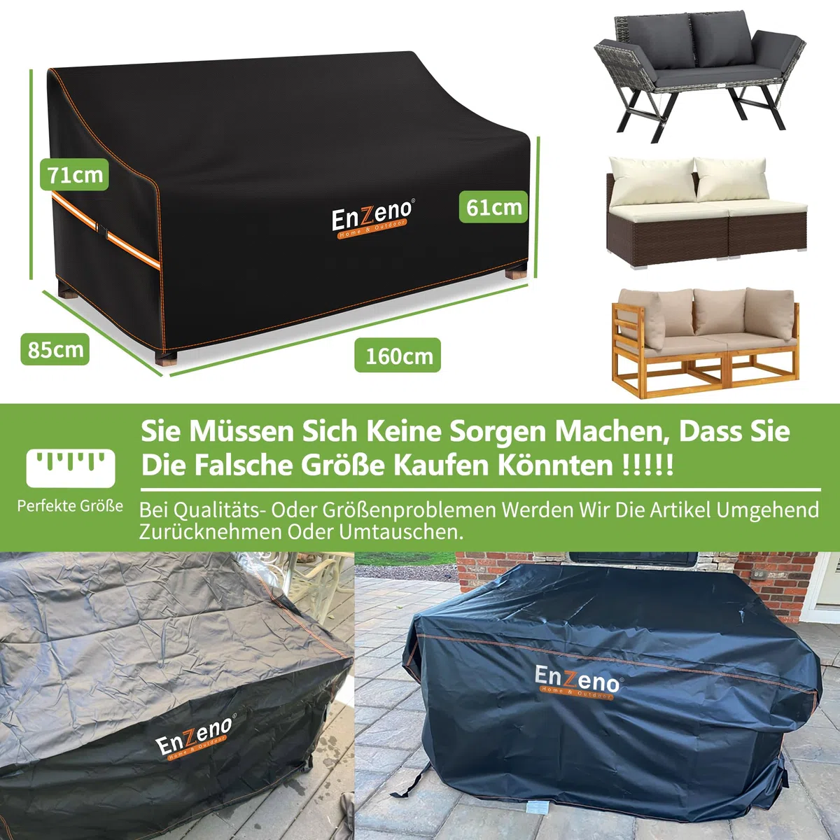 Enzeno Funda para Banco de palés, 160 x 85 x 71/61 cm, para sofá de 3 plazas, Funda Protectora de ratán, Funda para Muebles de jardín, Cubierta Impermeable de Tejido Oxford 420D