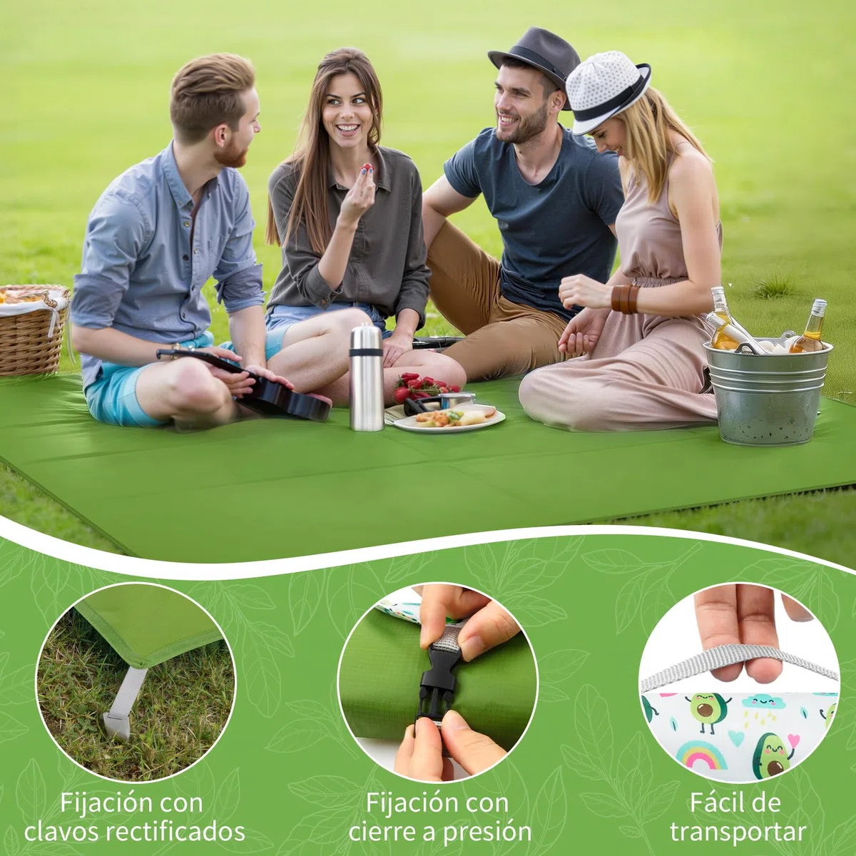 Kiiwah Manta de Picnic 200 x 150 cm, Ligero y Portátil Manta Playa Camping Impermeable Suelo Plegable Picnic Blanket con Clavos Rectificados para Familias y Amigos Que Acampan, Hacen y Viajan