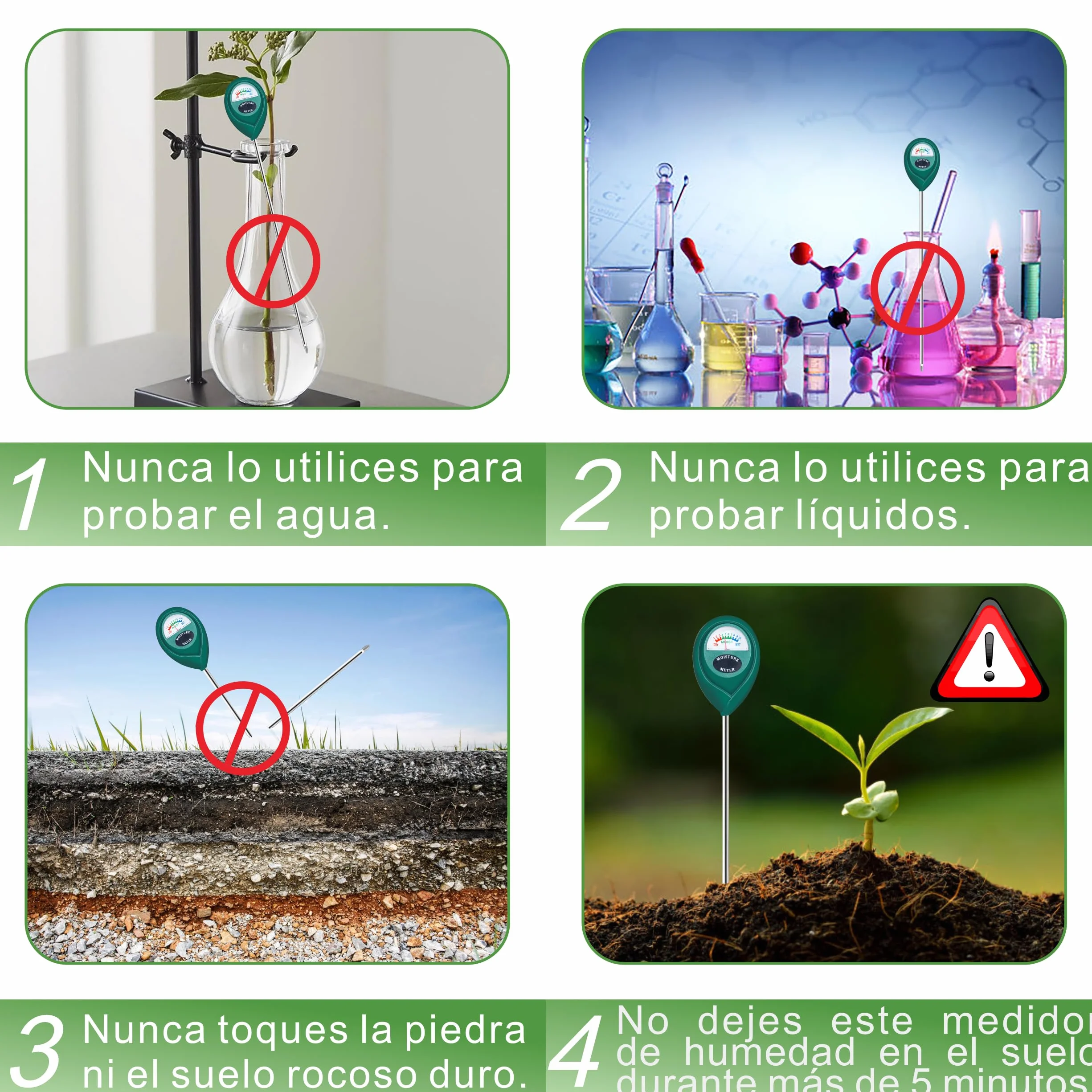 XLUX Medidor de Humedad de Suelo de Uso Profundo de sonda Larga, Sensor indicador de Monitor de Agua, higrómetro para Plantas de Maceta Grandes de Libre, Flores, jardinería, Paquete de 2
